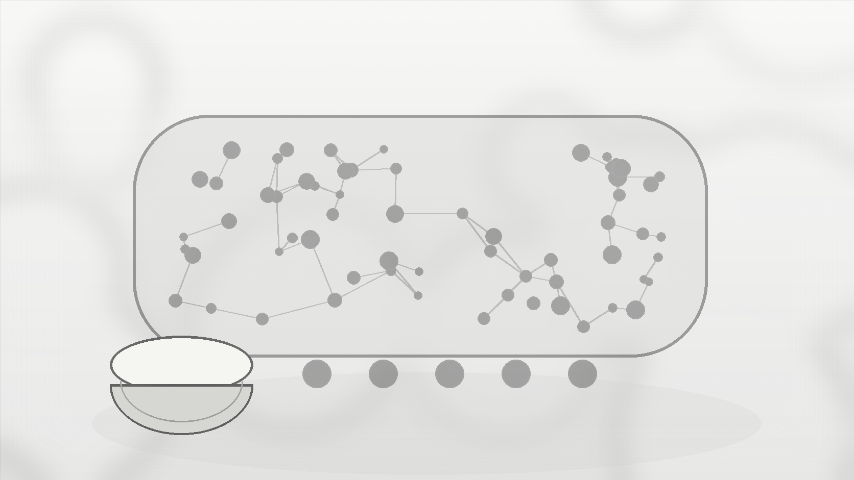 Monochrome illustration of a fibre gel network with connected particles and water-held structure.