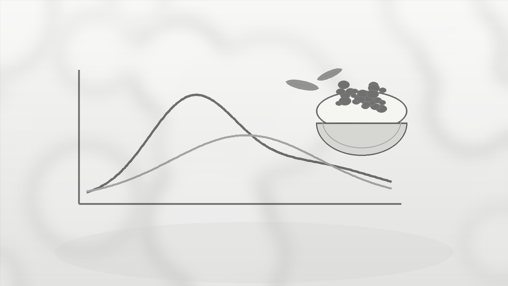 Monochrome illustration of a glucose response curve beside a structured fibre food bowl.