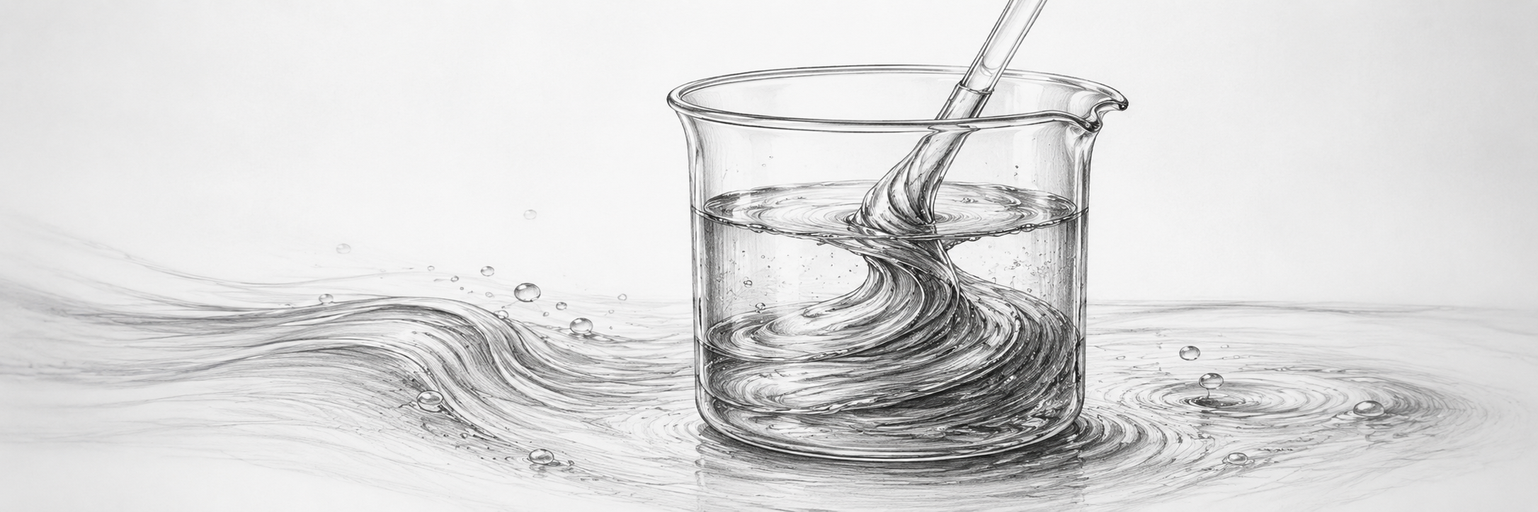 Monochrome illustration of a beaker being stirred to show viscosity development in fibre systems.